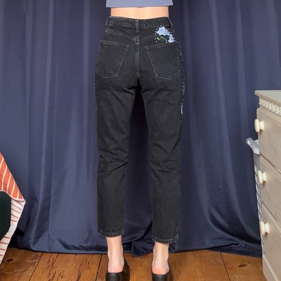 Topshop Black Moto Mom Jeans with Flower Embroidery - Picture 4 of 9